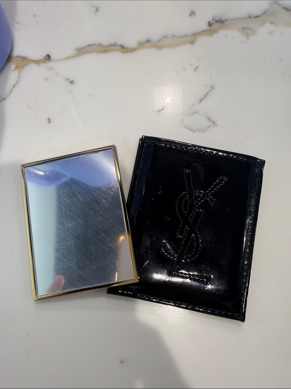Saint Laurent Black Patent Leather mini mirror with Gold Trim - Picture 2 of 5